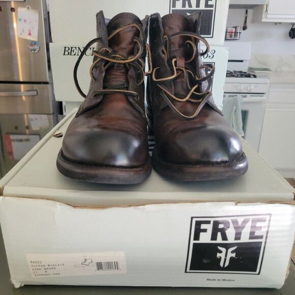 Frye Sutton Midlace Dark Brown Genuine Leather Boots Mens Size 11 - Picture 2 of 3